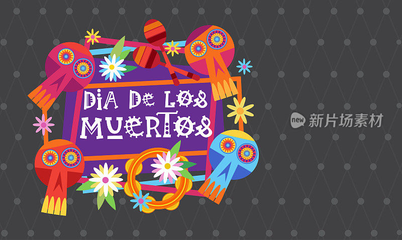 死去的传统墨西哥万圣节Dia De Los Muertos节日派对装饰横幅邀请